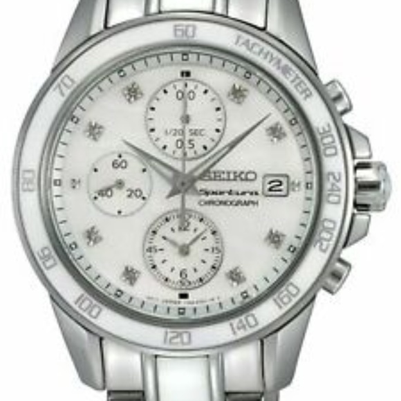 NEW! SEIKO Sportura MOP Dial Stainless Steel & White Ceramic Ladies Watch SNDX95 main image 7